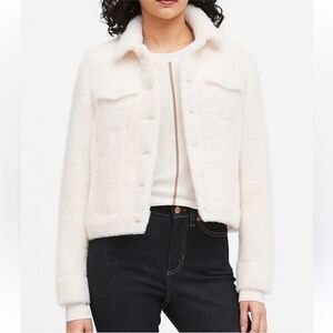 Banana Republic ivory fuzzy teddy bear fur trucker jacket small s button front